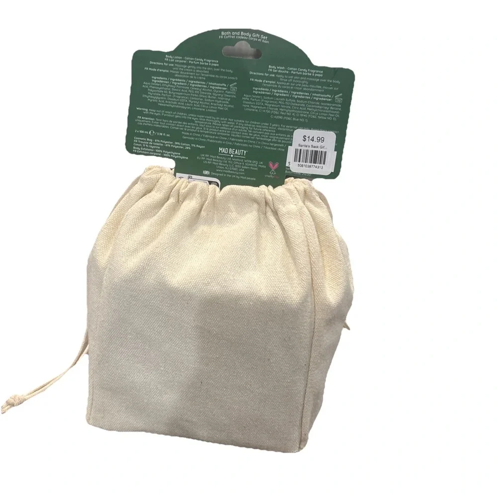 New Mad Beauty Santa's Sack Bath And Body Gift Set Cotton Candy Scent